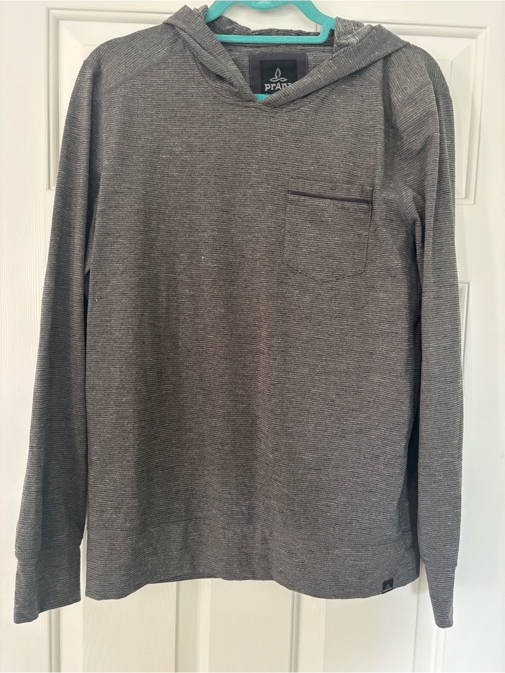 Men’s PrAna Hooded Long Sleeve - Grey Pinstripe